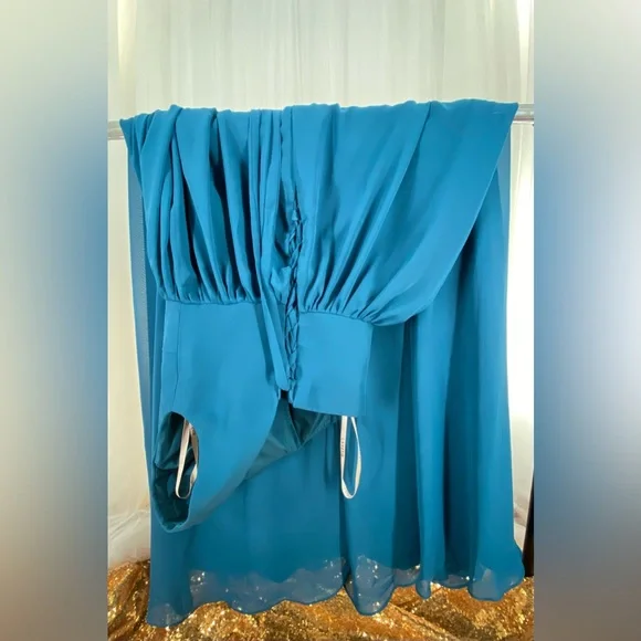 Elegant Side Split Teal Blue Bridesmaid Dresses One Shoulder wedding grad New